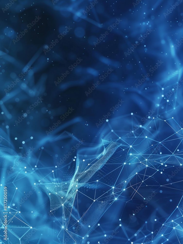 Poster blue abstract background with a network grid and particles connected. generative ai aig21.