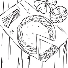different designs of pumpkin pies for coloring activities.