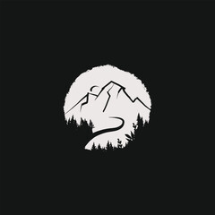 Hand drawing minimalist vintage mountain badge brush stroke