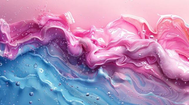 Colorful abstract fluid art with swirling pink and turquoise shapes. Organic shapes and textures create an enchanting and dreamy visual experience. Abstract background concept.