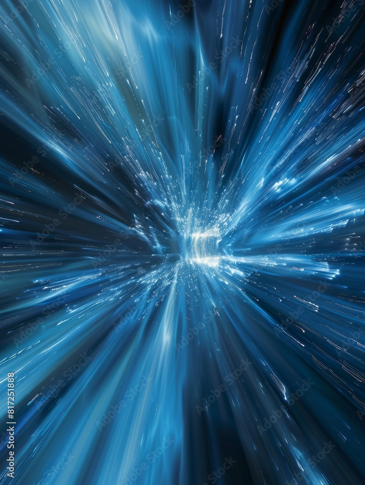 Poster dynamic abstract background with light streaks conveying speed and motion in cool blue tones.