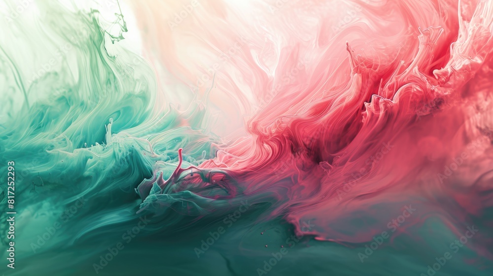 Poster the abstract picture of the two colours between pink and green colour that has been mixing with each