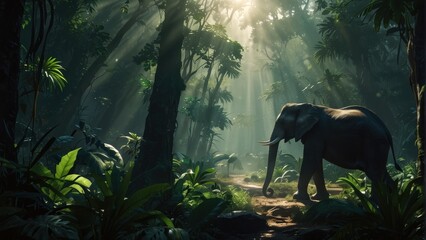Beautiful elephant wallpaper in tropical forest