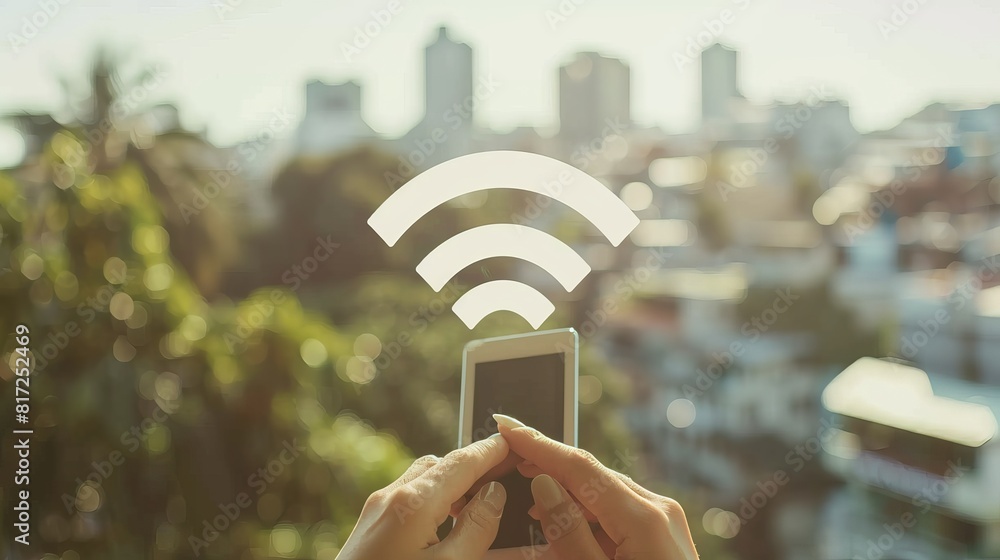 Poster conceptual illustration depicting free wifi network signal as an internet technology concept.