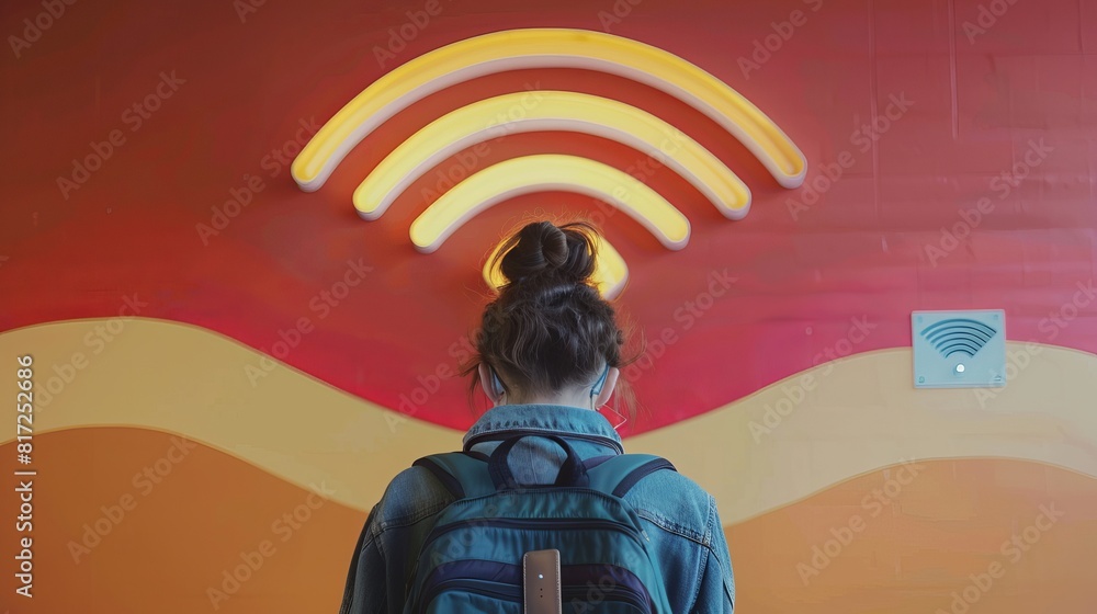 Aufkleber conceptual illustration depicting free wifi network signal as an internet technology concept.