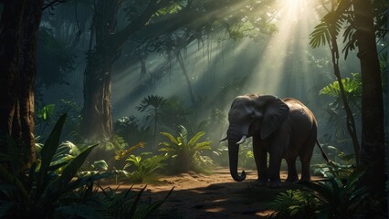 Beautiful elephant wallpaper in tropical forest