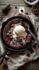 Skillet brownie with ice cream vertical