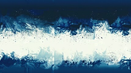   Abstract painting with blue and white splatters on black and white canvas with text space