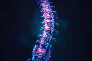 neon spine human Vertebra backbone glowing 3d  illustration isolated on black background