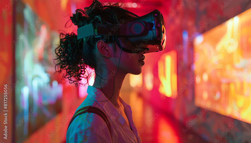 Poster merge the dynamic world of street art with the futuristic realm of virtual reality using unexpected 