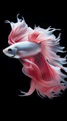 Fototapeta premium White betta fish with red tail swimming in aquarium.