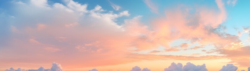 Fototapeta premium A dramatic cloudscape at sunrise with pink and golden glowing clouds against a clear blue sky