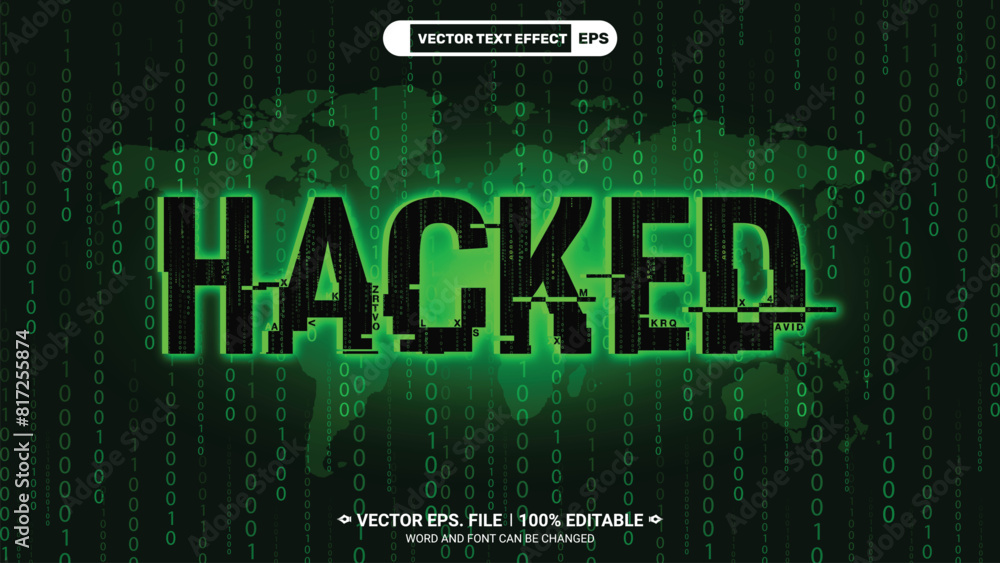 Aufkleber hacked glitch sci-fi futuristic style editable 3d vector text effect