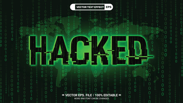 Hacked glitch sci-fi futuristic style editable 3d vector text effect