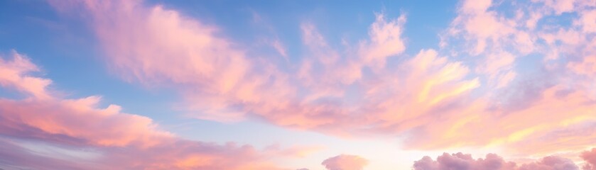 Obraz premium A dramatic cloudscape at sunrise with pink and golden glowing clouds against a clear blue sky