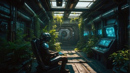 Vintage cartoon style combined with futuristic concept, interior