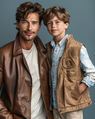 portrait of dad with son on isolated background