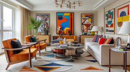 Art Home. Modern living room Interior with furniture and paintings