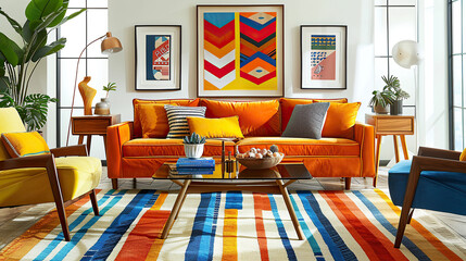 Art Home. Modern living room Interior with furniture and paintings