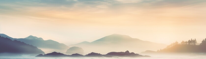 Fototapeta premium A misty sunrise over the ocean with fog obscuring the view. 