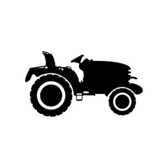 Tractor vector black icon. Logo of construction and agricultural machinery vector. Special equipment vector. Black simple bulldozer icon on white background. Vector illustration.