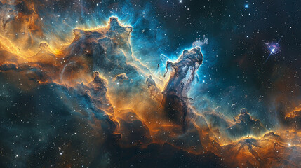 Obraz premium Breathtaking Landscape Photo of a Colorful Space Nebula Capturing the Vibrant Beauty and Wonders of the Cosmos