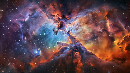 Breathtaking Landscape Photo of a Colorful Space Nebula Capturing the Vibrant Beauty and  Wonders...