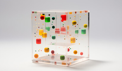 Abstract 3d box with balls and cubes