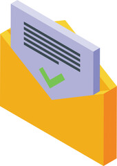 3d isometric illustration of a yellow folder with a verified document, symbolizing organized data