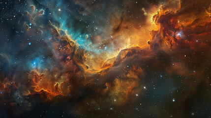 Fototapeta premium Breathtaking Landscape Photo of a Colorful Space Nebula Capturing the Vibrant Beauty and Wonders of the Cosmos