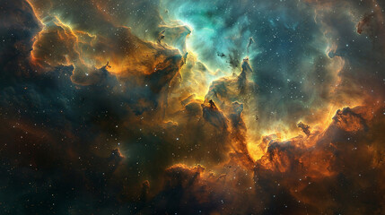 Fototapeta premium Breathtaking Landscape Photo of a Colorful Space Nebula Capturing the Vibrant Beauty and Wonders of the Cosmos