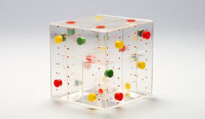 Circuit Digital Cube with different colors balls and cubes. Digital and Technology Convergence. White background.