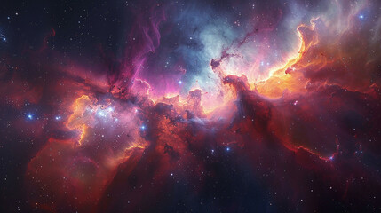 Fototapeta na wymiar Breathtaking Landscape Photo of a Colorful Space Nebula Capturing the Vibrant Beauty and Wonders of the Cosmos