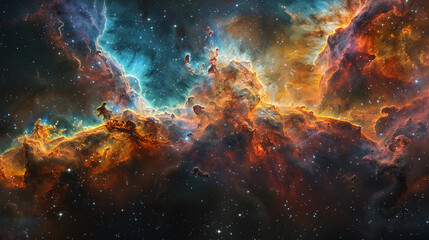 Fototapeta na wymiar Breathtaking Landscape Photo of a Colorful Space Nebula Capturing the Vibrant Beauty and Wonders of the Cosmos