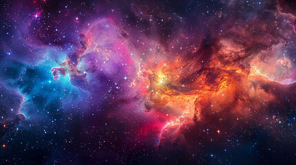 Naklejka premium Breathtaking Landscape Photo of a Colorful Space Nebula Capturing the Vibrant Beauty and Wonders of the Cosmos