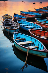 Obraz premium Different color boats in the harbor. 