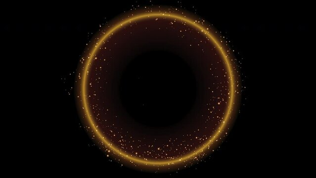 Neon light trail circle on black background. Endless circular pattern.Glitter magic spell effect. Light streaks with shimmer. Modern round frame with empty space for text for advertising, banner
