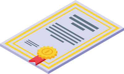 Isometric vector illustration of a decorative diploma certificate for academic achievement and graduation. With official seal and ribbon. Suitable for school. College. University. Degree
