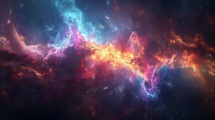 Fototapeta premium Breathtaking Landscape Photo of a Colorful Space Nebula Capturing the Vibrant Beauty and Wonders of the Cosmos