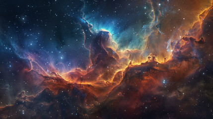 Fototapeta premium Breathtaking Landscape Photo of a Colorful Space Nebula Capturing the Vibrant Beauty and Wonders of the Cosmos