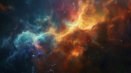 Fototapeta premium Breathtaking Landscape Photo of a Colorful Space Nebula Capturing the Vibrant Beauty and Wonders of the Cosmos