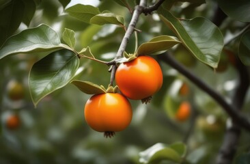 Persimmon grows on a tree in the garden. Growing persimmons