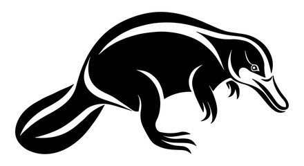 Obraz premium Platypus, side view, with smooth lines and a streamlined shape. Black and white vector illustration 