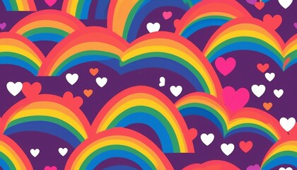 Colorful rainbow love heart seamless pattern. Wallpaper illustration with diverse hearts, gay pride background print digital illustration created with generative ai.