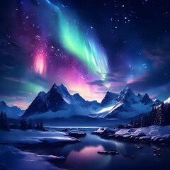 Frozen Peaks: Aurora's Dance"