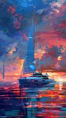 A beautiful painting of a sailboat at sea