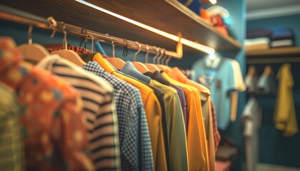 Interior of a walk in closet full of different clothes