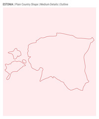 Estonia plain country map. Medium details. Outline style. Shape of Estonia. Vector illustration.