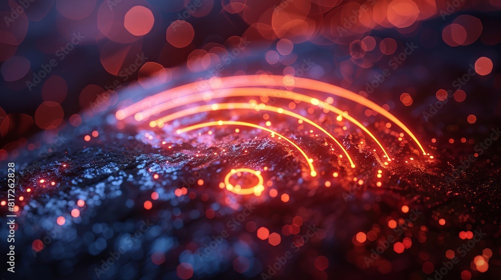 Poster illustration portraying the concept of wi-fi wireless connection and remote internet access, emphasi