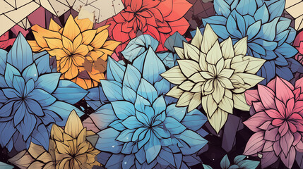 Abstract Image, Geometric Flowers, Floral, Pattern Style, For Background, Wallpaper, Desktop Background, Smartphone Cell Phone Case, Computer Screen, Cell Phone Screen, Smartphone Screen, 16:9 Format 